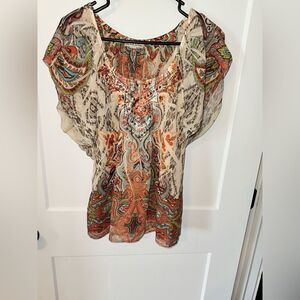 Live and Let Live Orange and Green Flutter Sleeve Blouse
